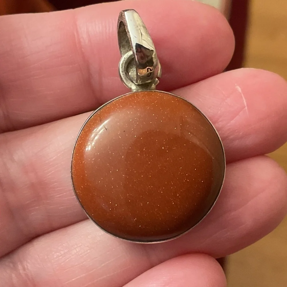 Sterling Silver 925 Gold stone Round Pendant